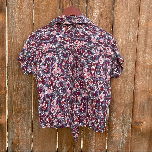 BEACH LUNCH LOUNGE Women’s Purple Blue Short Sleeve Waist Tie Shirt Size Small - Picture 8 of 9
